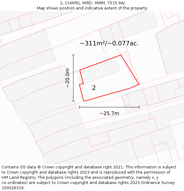 2, CHAPEL YARD, YARM, TS15 9AJ: Plot and title map