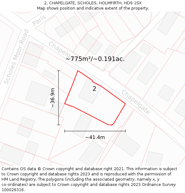 2, CHAPELGATE, SCHOLES, HOLMFIRTH, HD9 1SX: Plot and title map