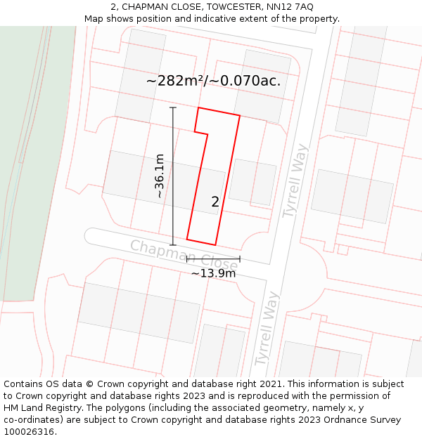 2, CHAPMAN CLOSE, TOWCESTER, NN12 7AQ: Plot and title map