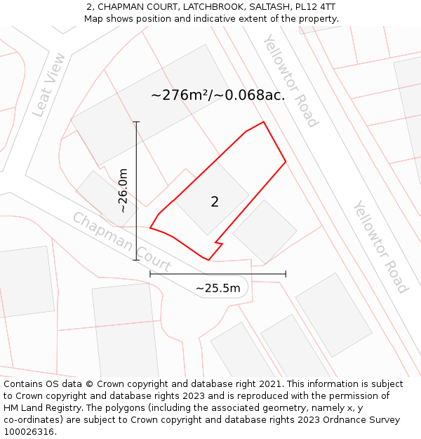 2, CHAPMAN COURT, LATCHBROOK, SALTASH, PL12 4TT: Plot and title map