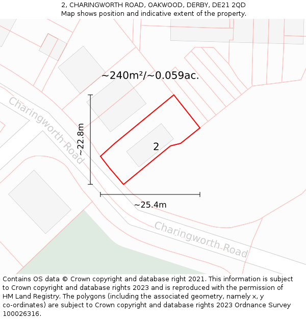 2, CHARINGWORTH ROAD, OAKWOOD, DERBY, DE21 2QD: Plot and title map
