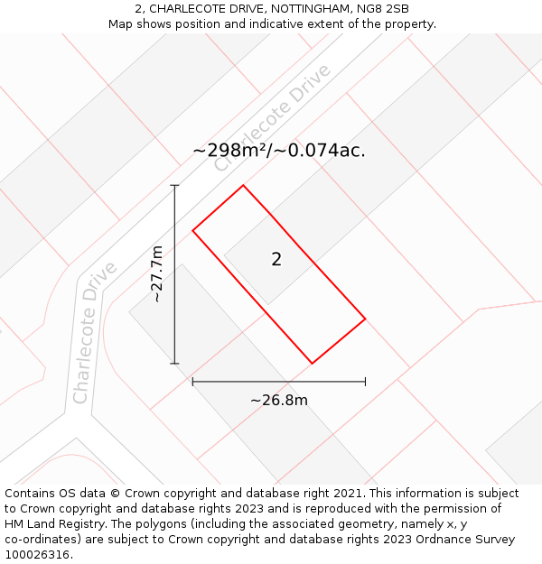 2, CHARLECOTE DRIVE, NOTTINGHAM, NG8 2SB: Plot and title map