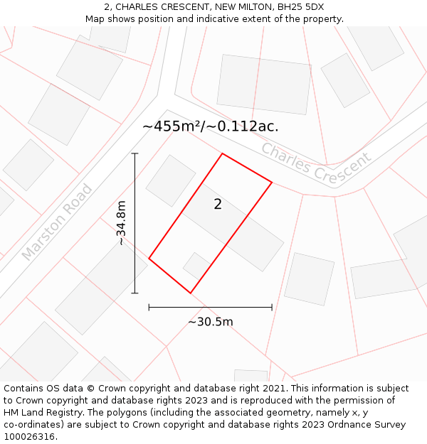 2, CHARLES CRESCENT, NEW MILTON, BH25 5DX: Plot and title map