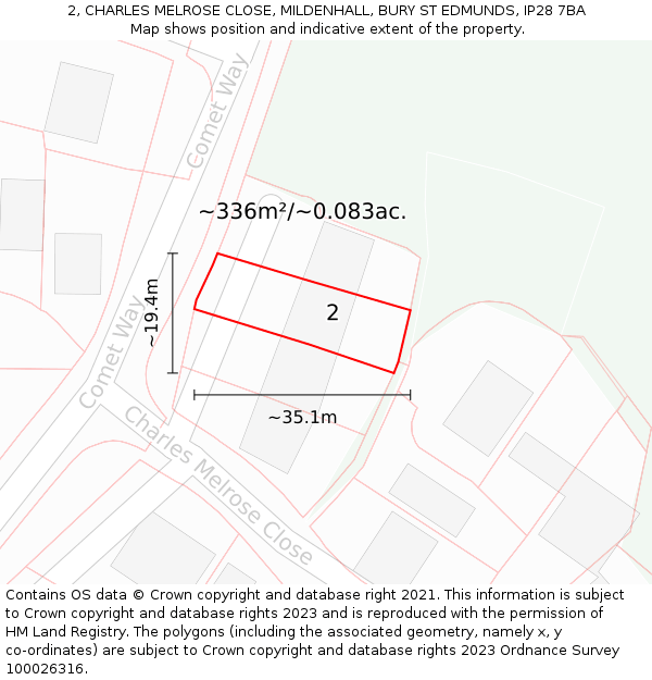 2, CHARLES MELROSE CLOSE, MILDENHALL, BURY ST EDMUNDS, IP28 7BA: Plot and title map