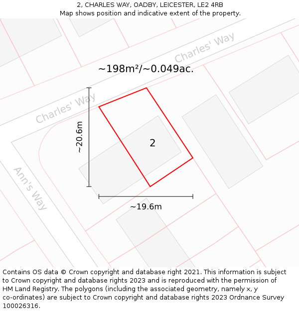 2, CHARLES WAY, OADBY, LEICESTER, LE2 4RB: Plot and title map