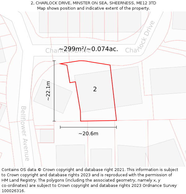 2, CHARLOCK DRIVE, MINSTER ON SEA, SHEERNESS, ME12 3TD: Plot and title map