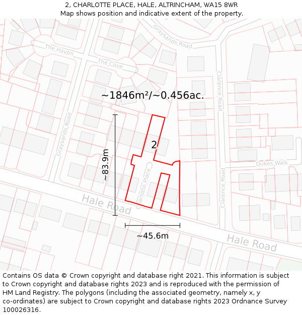 2, CHARLOTTE PLACE, HALE, ALTRINCHAM, WA15 8WR: Plot and title map