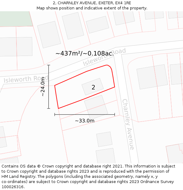 2, CHARNLEY AVENUE, EXETER, EX4 1RE: Plot and title map