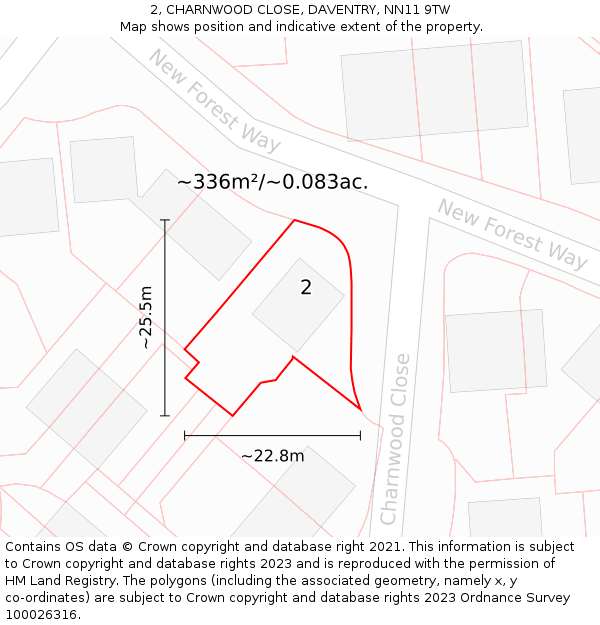 2, CHARNWOOD CLOSE, DAVENTRY, NN11 9TW: Plot and title map