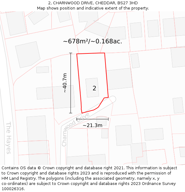 2, CHARNWOOD DRIVE, CHEDDAR, BS27 3HD: Plot and title map