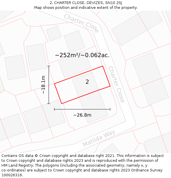 2, CHARTER CLOSE, DEVIZES, SN10 2SJ: Plot and title map