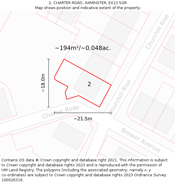 2, CHARTER ROAD, AXMINSTER, EX13 5GR: Plot and title map