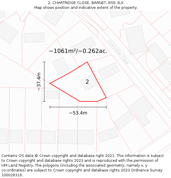 2, CHARTRIDGE CLOSE, BARNET, EN5 3LX: Plot and title map