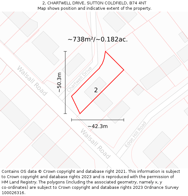 2, CHARTWELL DRIVE, SUTTON COLDFIELD, B74 4NT: Plot and title map