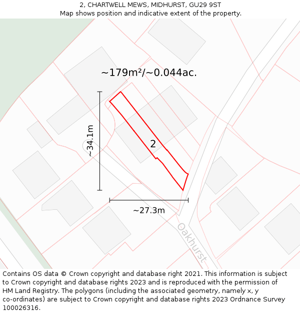 2, CHARTWELL MEWS, MIDHURST, GU29 9ST: Plot and title map