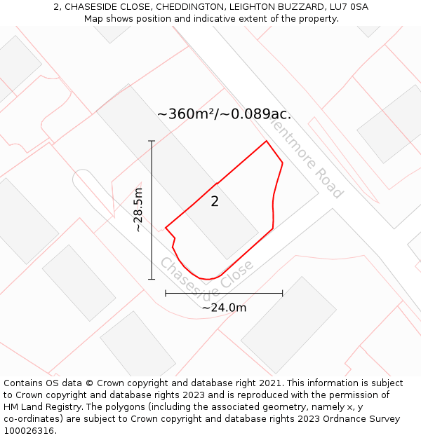 2, CHASESIDE CLOSE, CHEDDINGTON, LEIGHTON BUZZARD, LU7 0SA: Plot and title map