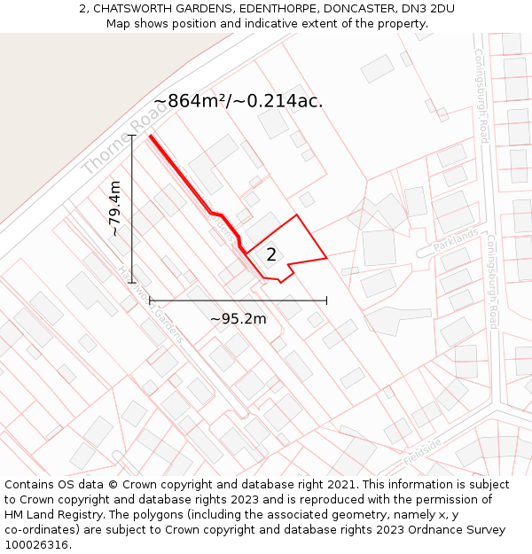 2, CHATSWORTH GARDENS, EDENTHORPE, DONCASTER, DN3 2DU: Plot and title map