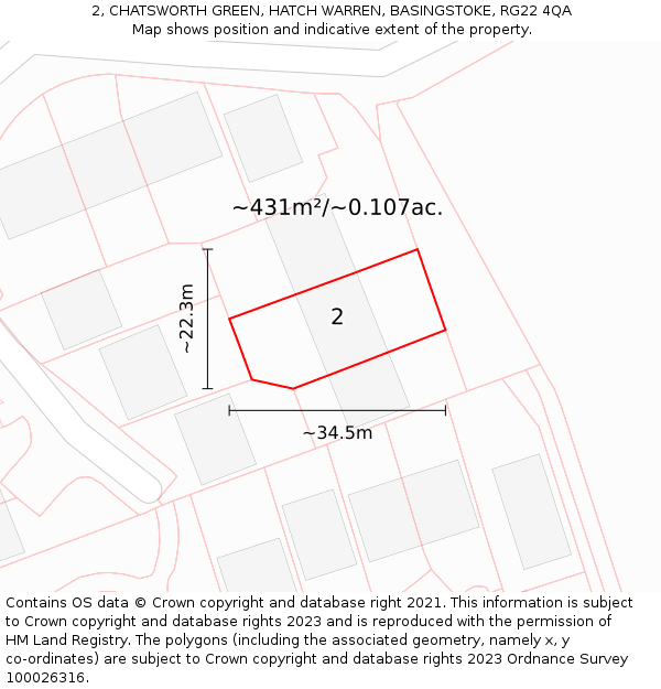 2, CHATSWORTH GREEN, HATCH WARREN, BASINGSTOKE, RG22 4QA: Plot and title map