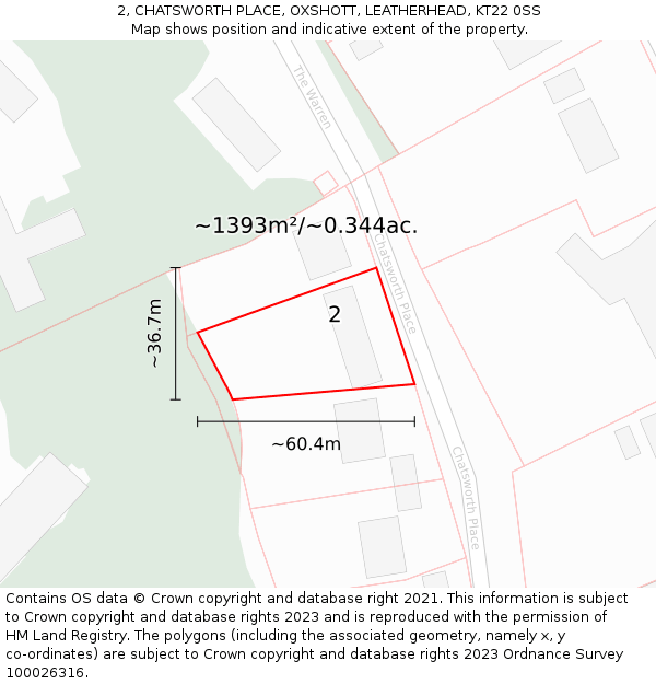 2, CHATSWORTH PLACE, OXSHOTT, LEATHERHEAD, KT22 0SS: Plot and title map