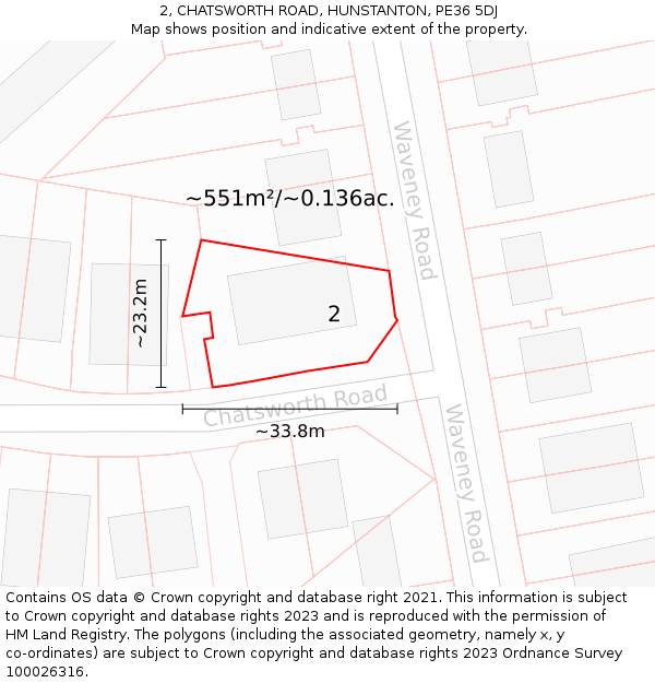 2, CHATSWORTH ROAD, HUNSTANTON, PE36 5DJ: Plot and title map