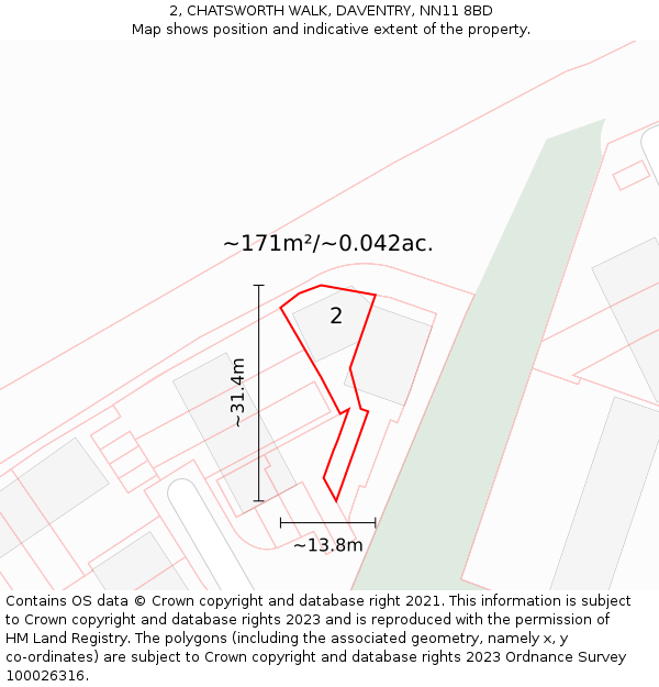 2, CHATSWORTH WALK, DAVENTRY, NN11 8BD: Plot and title map