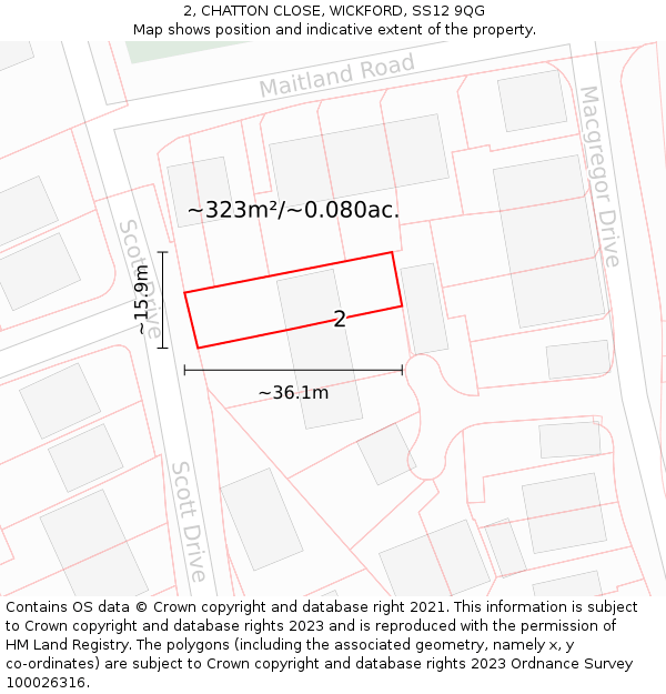 2, CHATTON CLOSE, WICKFORD, SS12 9QG: Plot and title map