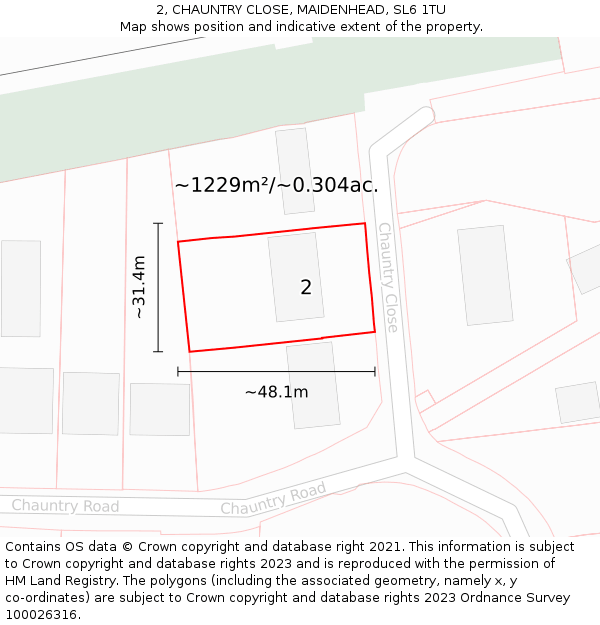 2, CHAUNTRY CLOSE, MAIDENHEAD, SL6 1TU: Plot and title map