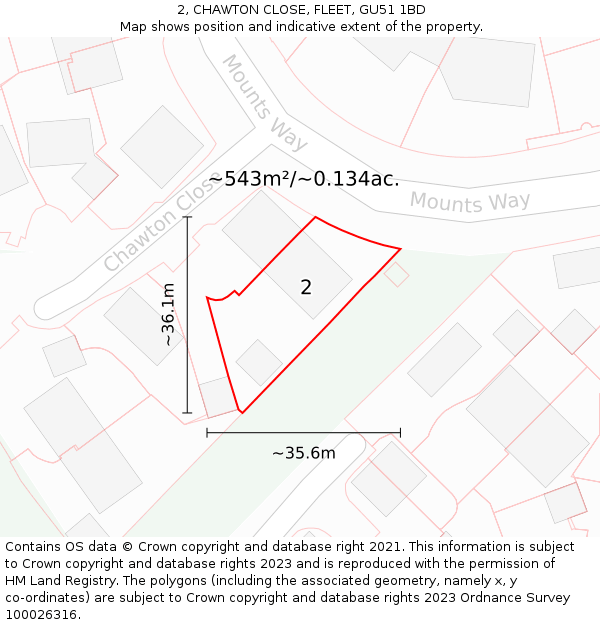 2, CHAWTON CLOSE, FLEET, GU51 1BD: Plot and title map
