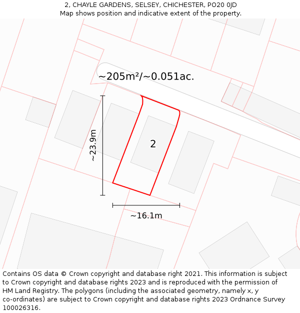 2, CHAYLE GARDENS, SELSEY, CHICHESTER, PO20 0JD: Plot and title map