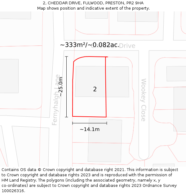 2, CHEDDAR DRIVE, FULWOOD, PRESTON, PR2 9HA: Plot and title map