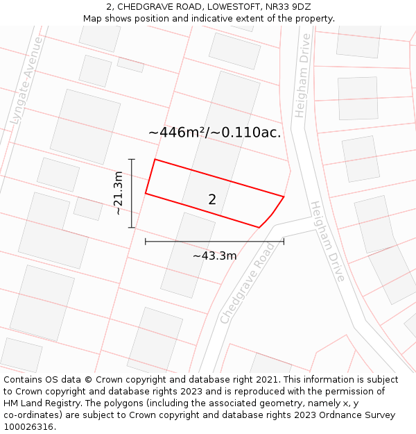2, CHEDGRAVE ROAD, LOWESTOFT, NR33 9DZ: Plot and title map
