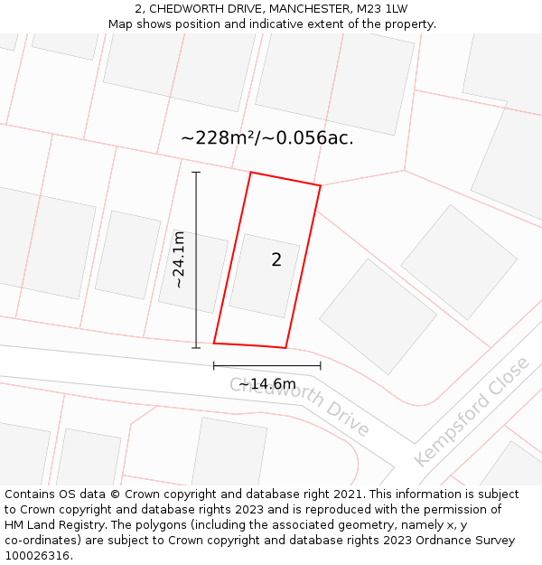 2, CHEDWORTH DRIVE, MANCHESTER, M23 1LW: Plot and title map