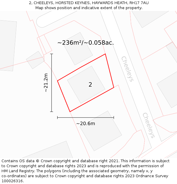 2, CHEELEYS, HORSTED KEYNES, HAYWARDS HEATH, RH17 7AU: Plot and title map