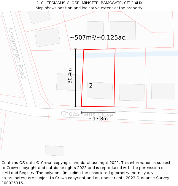 2, CHEESMANS CLOSE, MINSTER, RAMSGATE, CT12 4HX: Plot and title map
