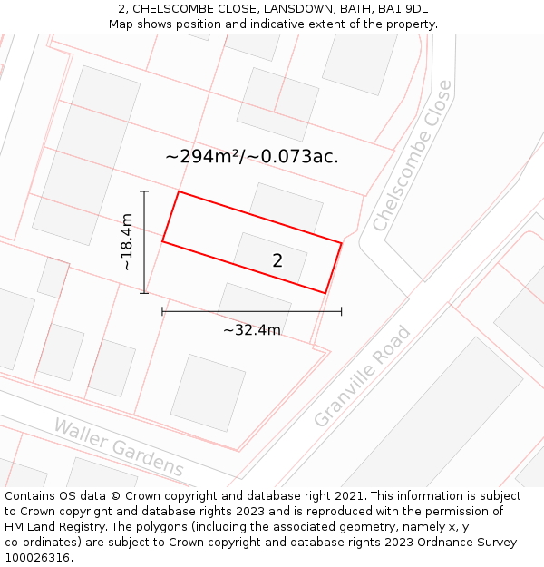2, CHELSCOMBE CLOSE, LANSDOWN, BATH, BA1 9DL: Plot and title map