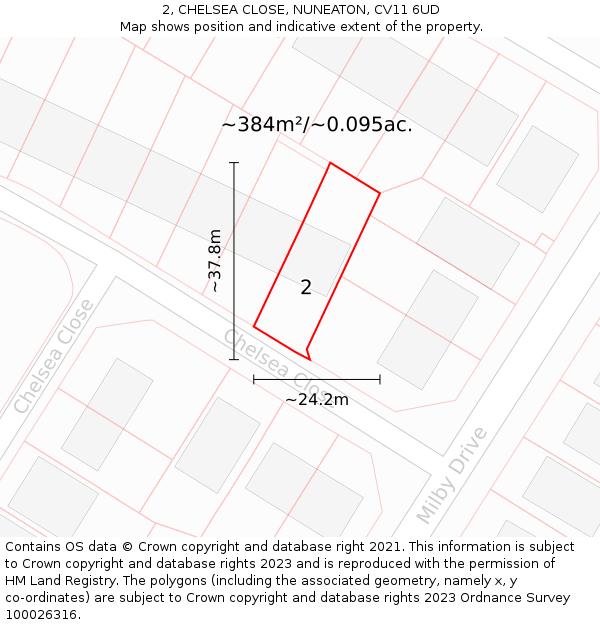 2, CHELSEA CLOSE, NUNEATON, CV11 6UD: Plot and title map