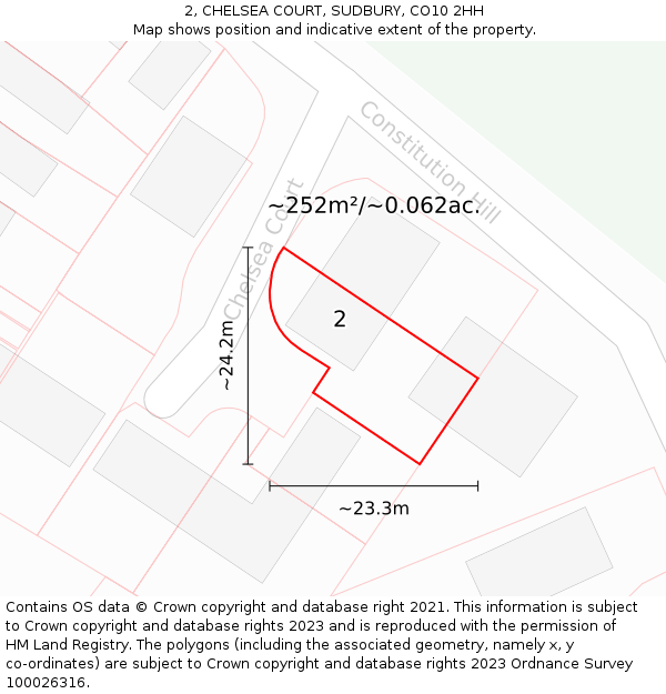 2, CHELSEA COURT, SUDBURY, CO10 2HH: Plot and title map