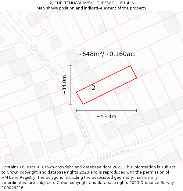 2, CHELTENHAM AVENUE, IPSWICH, IP1 4LN: Plot and title map