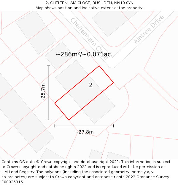 2, CHELTENHAM CLOSE, RUSHDEN, NN10 0YN: Plot and title map