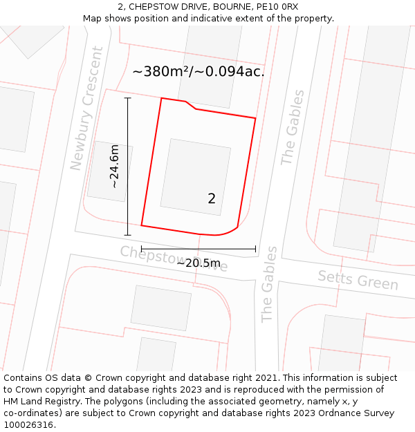 2, CHEPSTOW DRIVE, BOURNE, PE10 0RX: Plot and title map