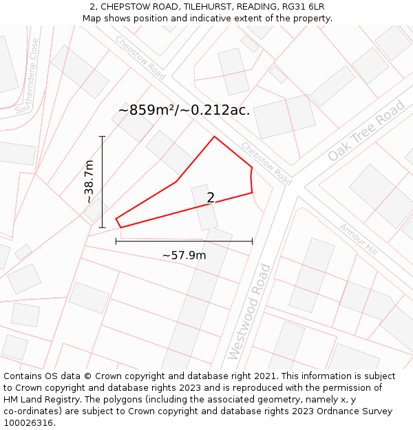 2, CHEPSTOW ROAD, TILEHURST, READING, RG31 6LR: Plot and title map