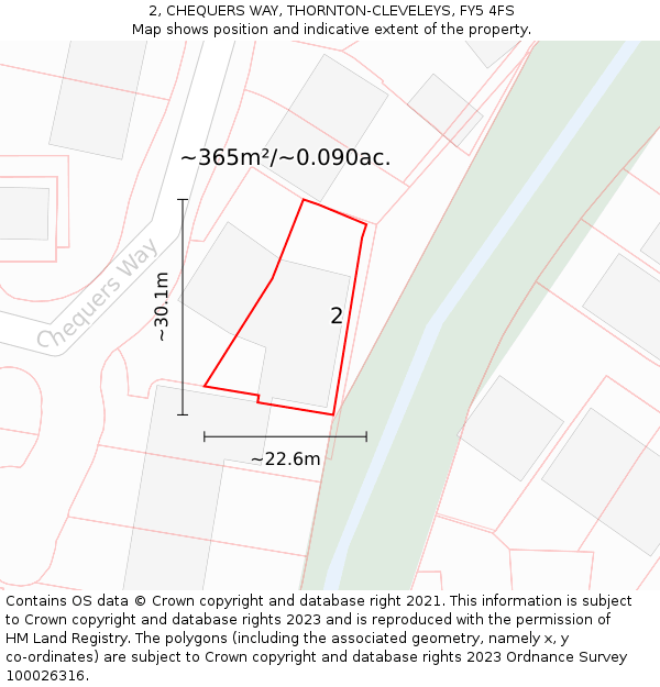 2, CHEQUERS WAY, THORNTON-CLEVELEYS, FY5 4FS: Plot and title map