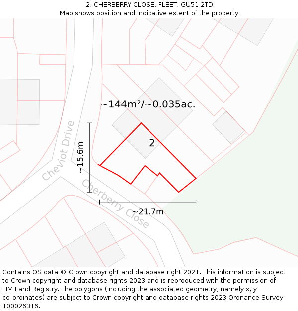 2, CHERBERRY CLOSE, FLEET, GU51 2TD: Plot and title map