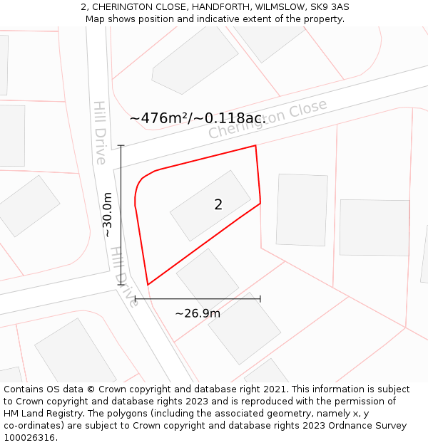 2, CHERINGTON CLOSE, HANDFORTH, WILMSLOW, SK9 3AS: Plot and title map