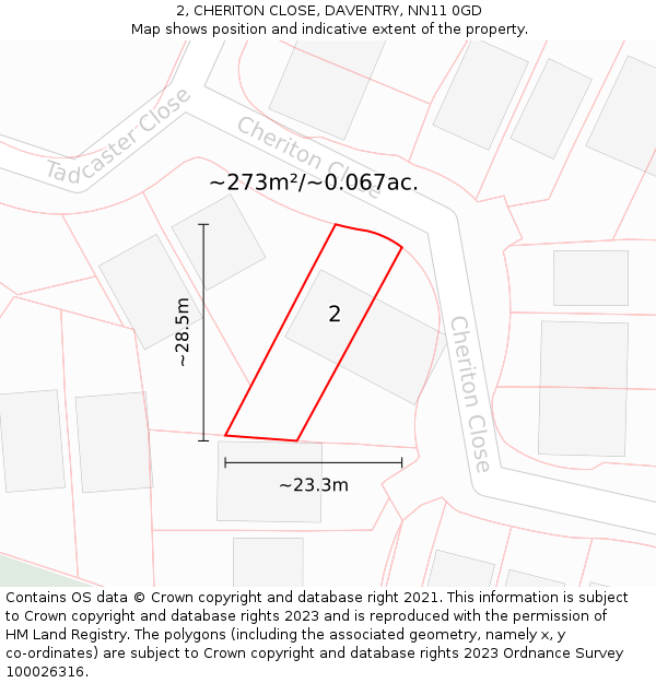 2, CHERITON CLOSE, DAVENTRY, NN11 0GD: Plot and title map