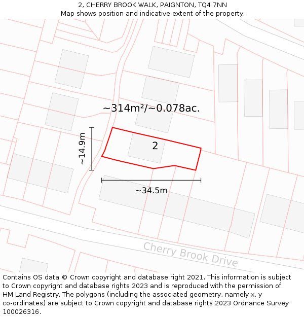 2, CHERRY BROOK WALK, PAIGNTON, TQ4 7NN: Plot and title map