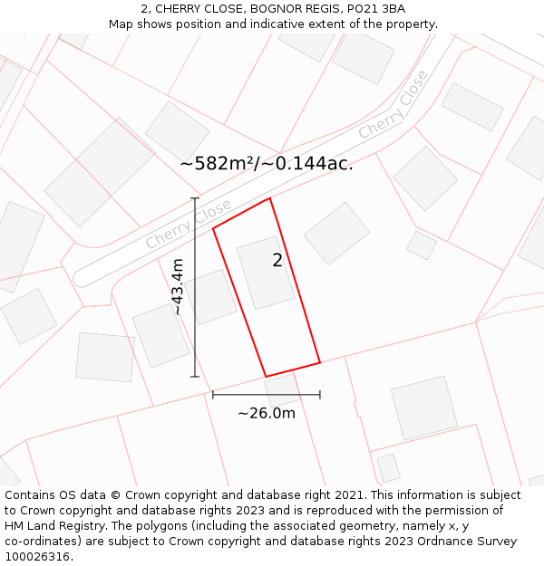 2, CHERRY CLOSE, BOGNOR REGIS, PO21 3BA: Plot and title map