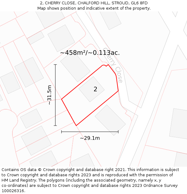 2, CHERRY CLOSE, CHALFORD HILL, STROUD, GL6 8FD: Plot and title map