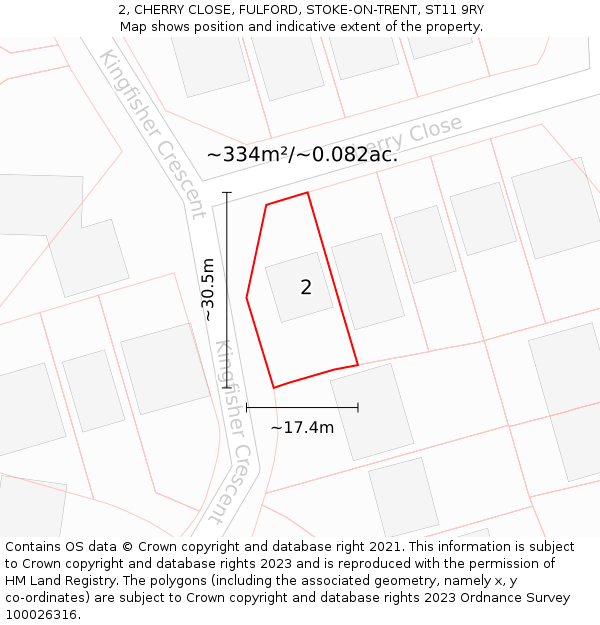 2, CHERRY CLOSE, FULFORD, STOKE-ON-TRENT, ST11 9RY: Plot and title map