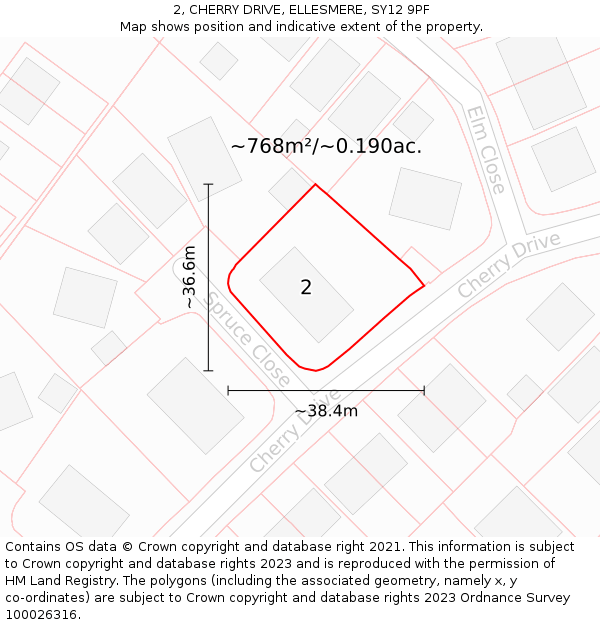 2, CHERRY DRIVE, ELLESMERE, SY12 9PF: Plot and title map